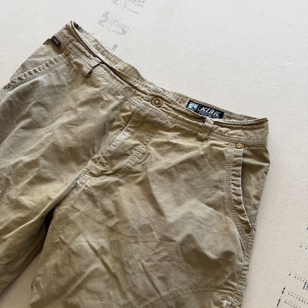 Y2K‎ Kuhl Shorts Mens 34 Tan Hiking Cargo Gorpcore Workwear Faded Thrashed